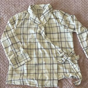 Sheer Vintage Plaid Wrap Blouse